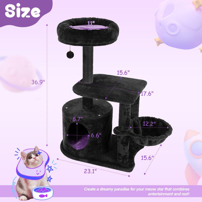 Petlife Halloween Cat Tree with Pumpkin & Ghost Design Cozy Beds Multi-Level Platforms Scratching Posts & Hanging Toys for Indoor Cats
