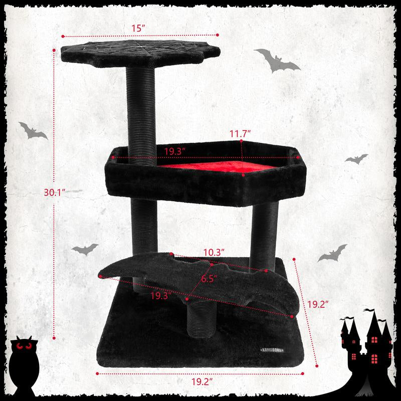 Petlife Halloween Cat Tree with Pumpkin & Ghost Design Cozy Beds Multi-Level Platforms Scratching Posts & Hanging Toys for Indoor Cats
