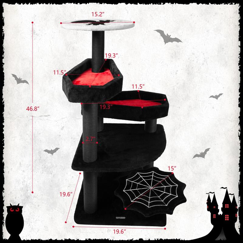Petlife Halloween Cat Tree with Pumpkin & Ghost Design Cozy Beds Multi-Level Platforms Scratching Posts & Hanging Toys for Indoor Cats