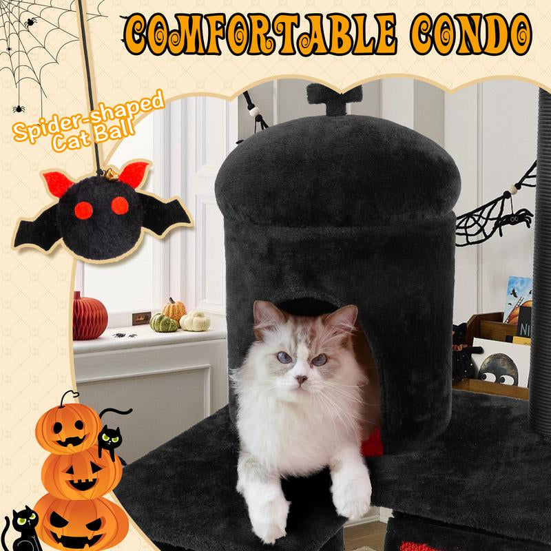 Petlife Halloween Cat Tree with Pumpkin & Ghost Design Cozy Beds Multi-Level Platforms Scratching Posts & Hanging Toys for Indoor Cats