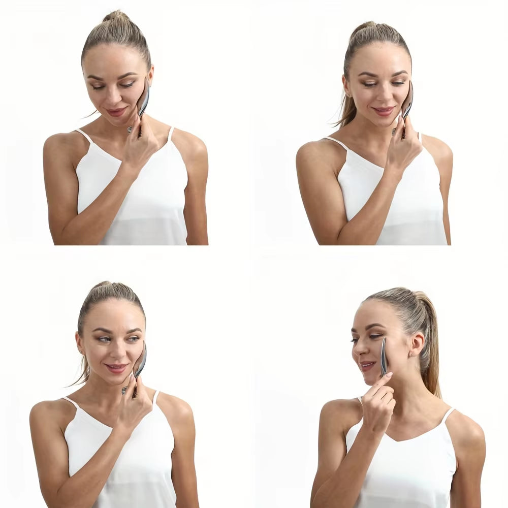 Gua Sha Facial Tools Face Roller Massage Skin & Stainless Steel Gua Sha 2-In-1 Suitable for Daily Skin Care of Body Face Neck