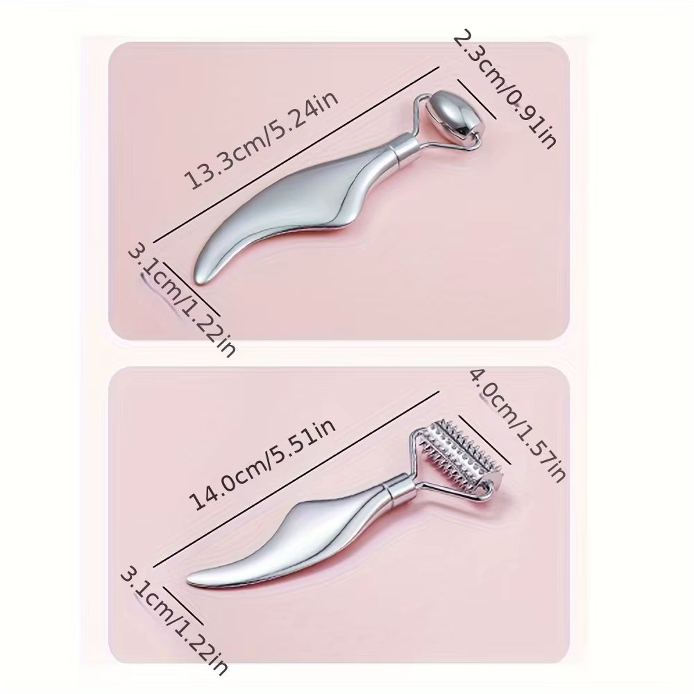 Gua Sha Facial Tools Face Roller Massage Skin & Stainless Steel Gua Sha 2-In-1 Suitable for Daily Skin Care of Body Face Neck