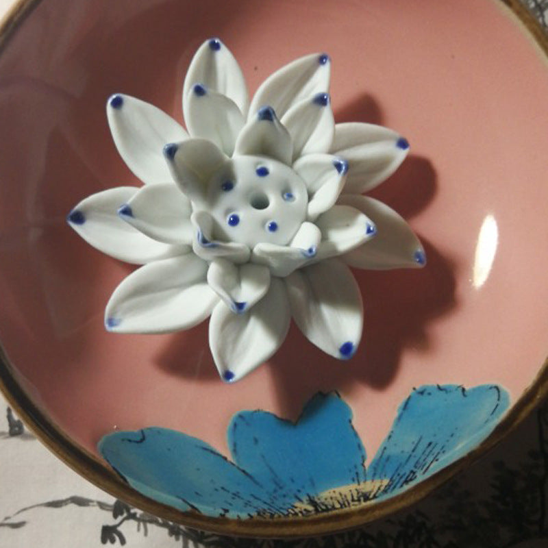 Wholesale Creative Lotus Leaf Ceramic Tea Room Sandalwood Incense Burner with Incense Ash Incense Burner Lotus Incense Plug Household Incense Coil Line Incense Burner
