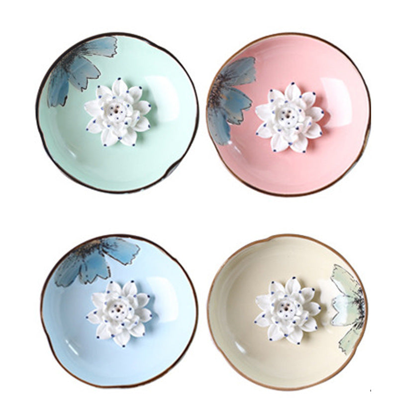 Wholesale Creative Lotus Leaf Ceramic Tea Room Sandalwood Incense Burner with Incense Ash Incense Burner Lotus Incense Plug Household Incense Coil Line Incense Burner