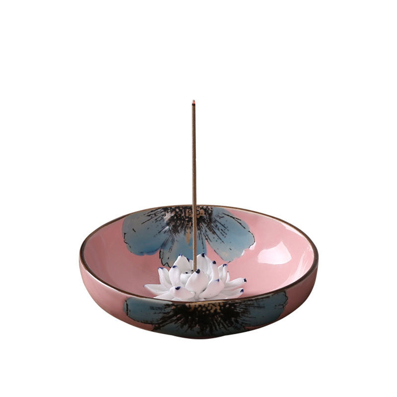 Wholesale Creative Lotus Leaf Ceramic Tea Room Sandalwood Incense Burner with Incense Ash Incense Burner Lotus Incense Plug Household Incense Coil Line Incense Burner