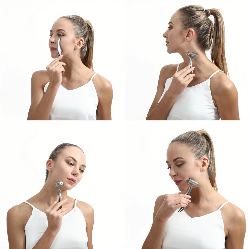 Gua Sha Facial Tools Face Roller Massage Skin & Stainless Steel Gua Sha 2-In-1 Suitable for Daily Skin Care of Body Face Neck