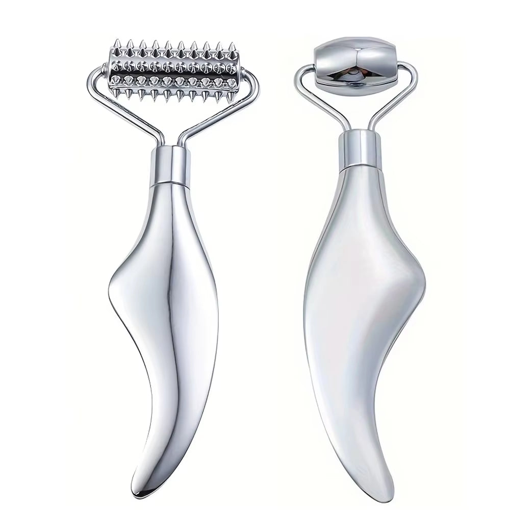 Gua Sha Facial Tools Face Roller Massage Skin & Stainless Steel Gua Sha 2-In-1 Suitable for Daily Skin Care of Body Face Neck