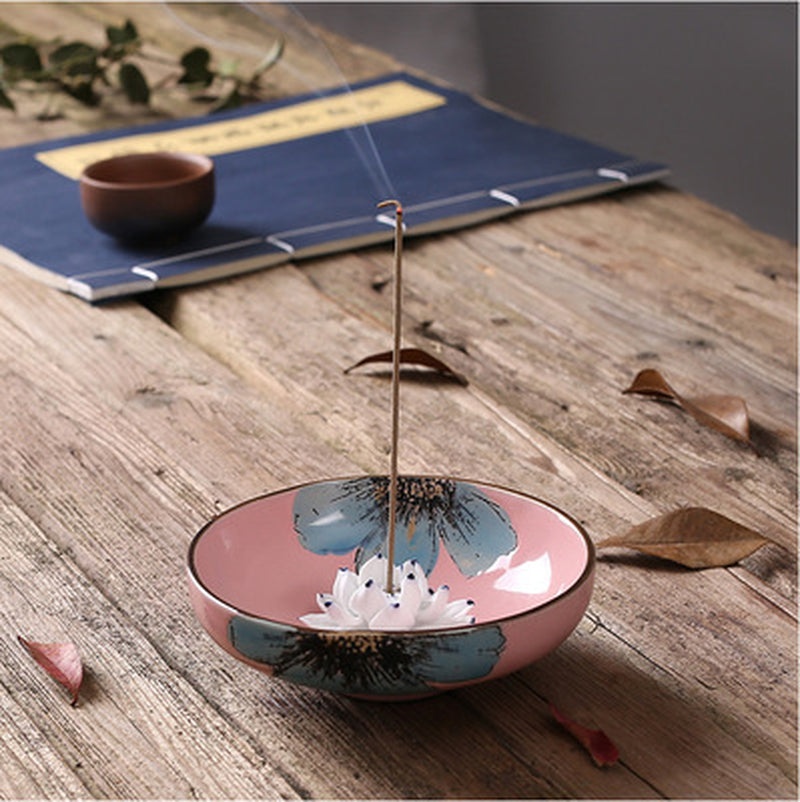 Wholesale Creative Lotus Leaf Ceramic Tea Room Sandalwood Incense Burner with Incense Ash Incense Burner Lotus Incense Plug Household Incense Coil Line Incense Burner