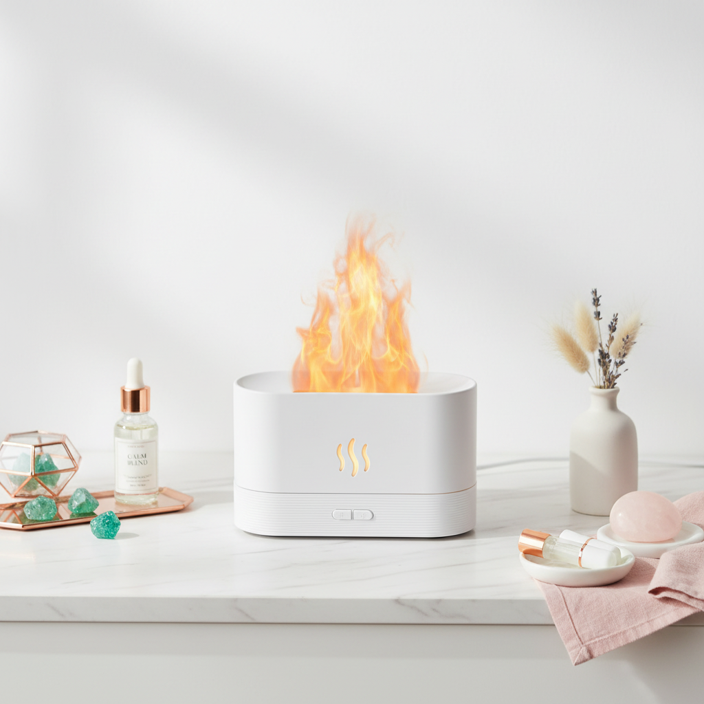 White Aroma Diffuser with Flame Light